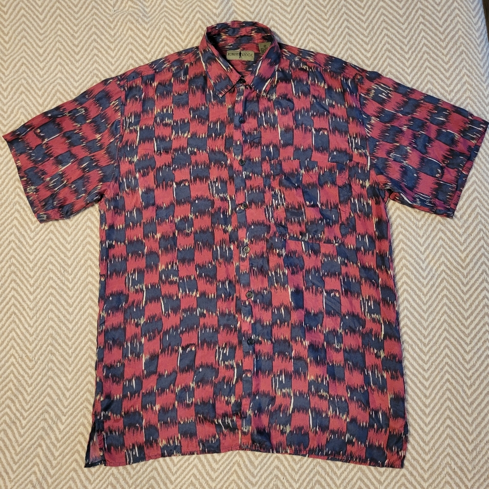 Vintage Robert Stock 100% Silk Short Sleeeve Button Down Shirt